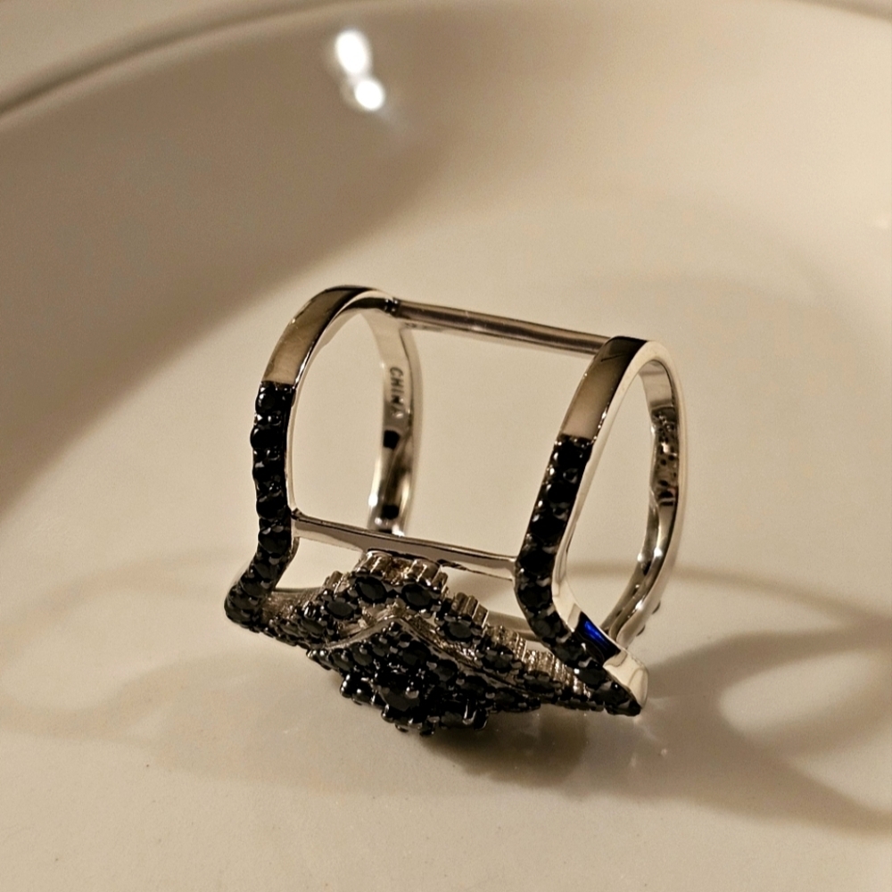 1.84 CTW Black Spinel BBJ 925 Sterling Silver Cocktail Ring Size 6 R1P22 - Picture 7 of 12
